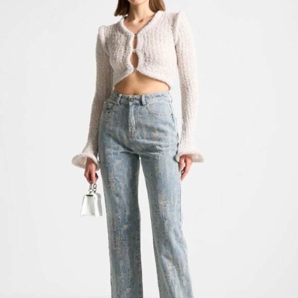 MANIERE DE VOIR FLATED SLEEVE TEXTURED KNIT CARDIGAN STONE SIZE MEDIUM NWT - Picture 1 of 4